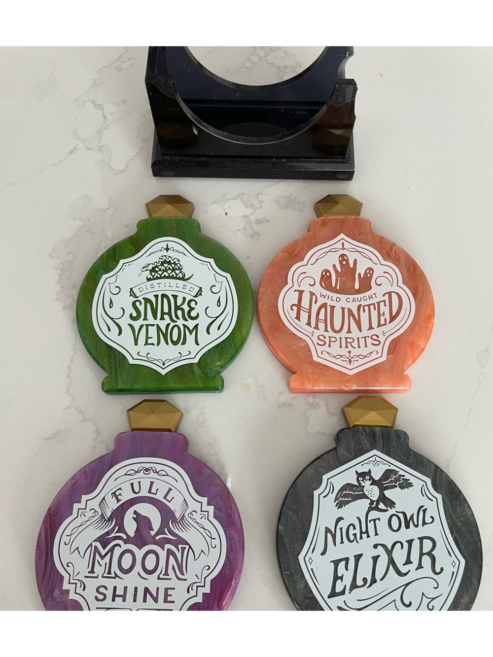 Halloween Apothecary Resin Coaster Set with Holder